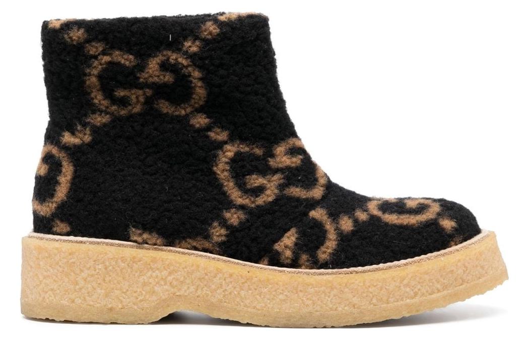 Gucci GG Supreme Faux-shearling Boots Beige 'Black' 圖 2