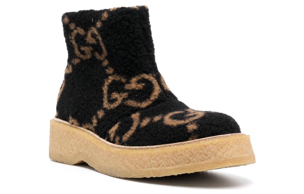 Gucci GG Supreme Faux-shearling Boots Beige 'Black' 圖 3