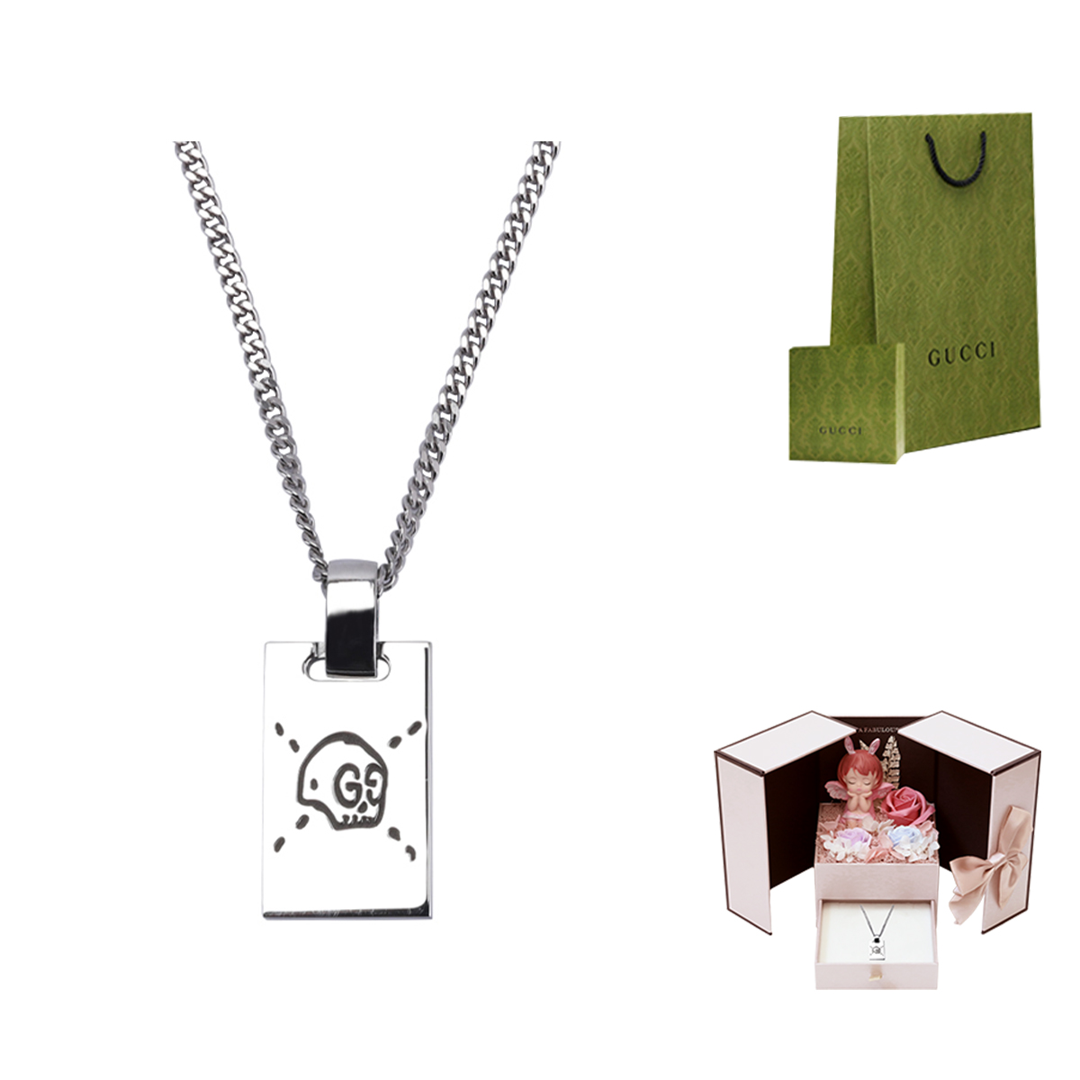 GUCCI Ghost Pendant 925 Silver Unisex Necklace for Couples 455315-J8400-0701 圖 8