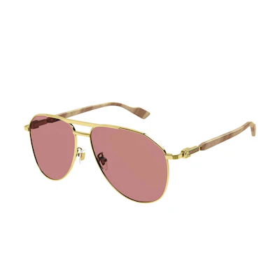 GUCCI Gold Aviator Sunglasses Unisex with Logo Engraved Temples. GG1220S003goldgoldbrown
