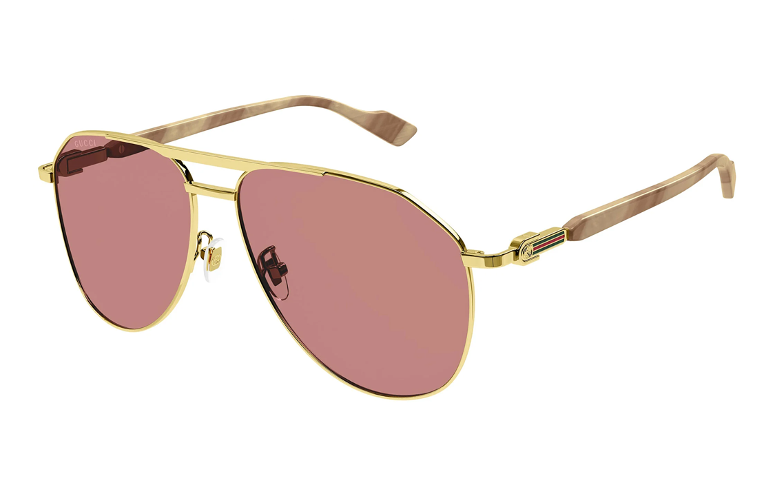GUCCI Gold Aviator Sunglasses Unisex with Logo Engraved Temples. GG1220S003goldgoldbrown 圖 2