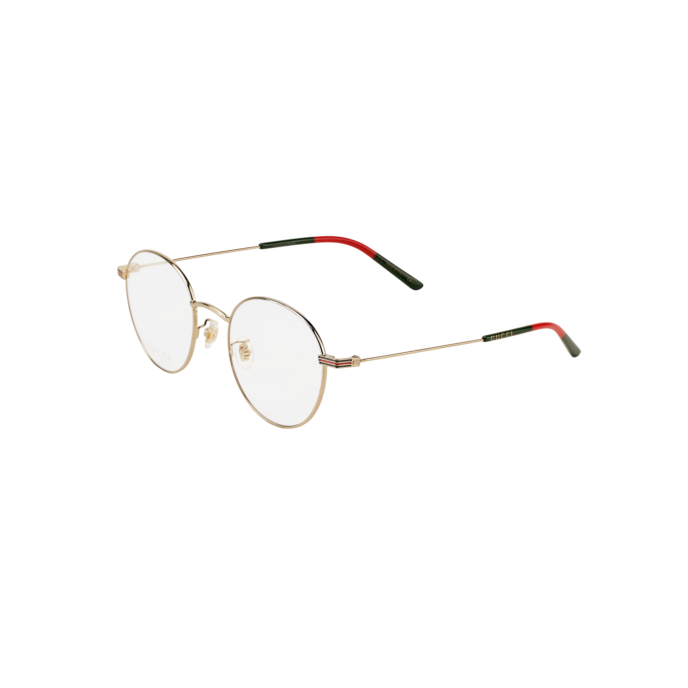 GUCCI Gold Frame Clear Lens Round Glasses Unisex with Logo & Black Accents. GG1054OK-002 51