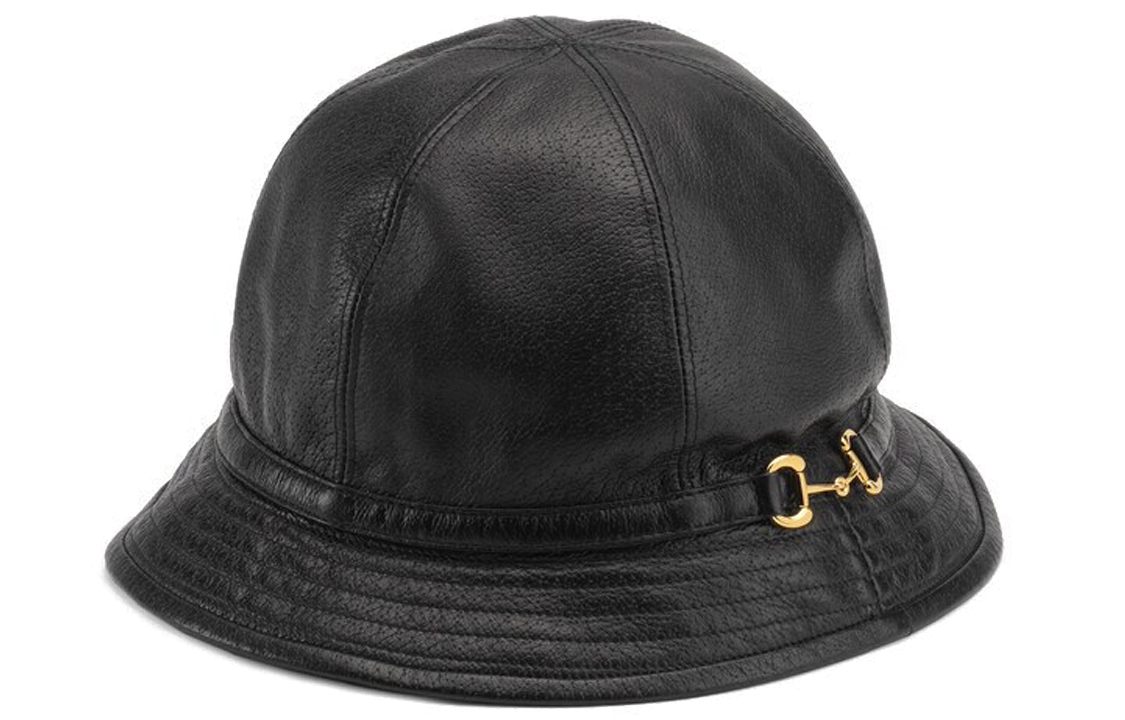 GUCCI Gold Horsebit Round Hat Unisex Couple Style Black 666600-4HAK5-1000 圖 2