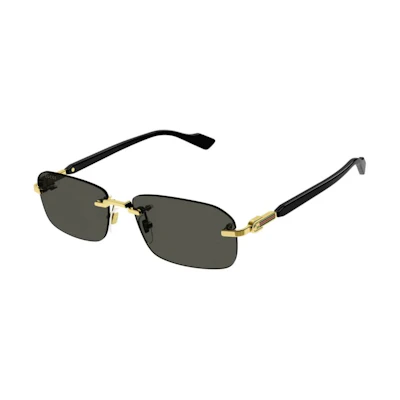 GUCCI Gold Irregular Metal Logo Sunglasses for Men. GG1221S001goldblackgrey001