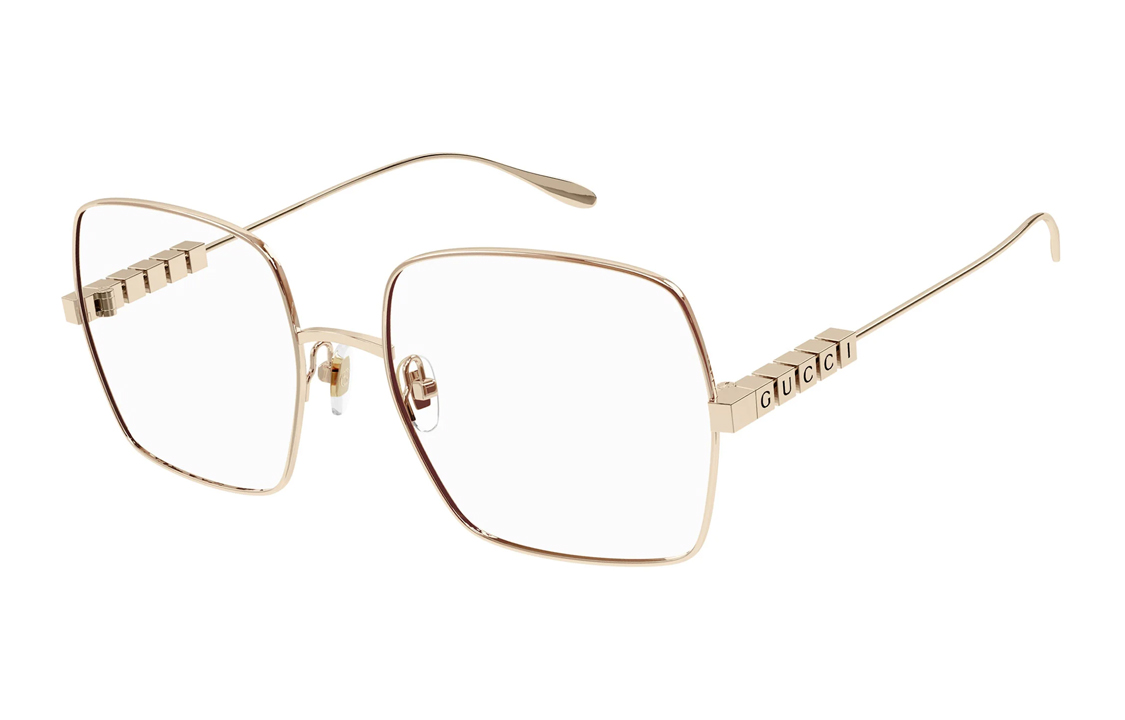 Order Kacamata Optik GUCCI Emas Metalik Tidak Beraturan dengan Logo Unisex. GG1434O002