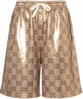 Gucci Gold Logo Print Straight-Leg Casual Shorts 741499-XJFFG-2486 Gucci Gold Logo Print Straight-Leg Casual Shorts 741499-XJFFG-2486