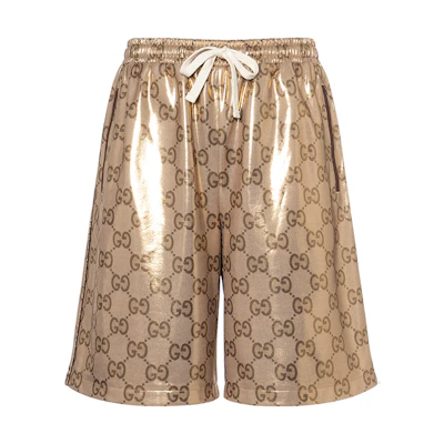 Gucci Gold Logo Print Straight-Leg Casual Shorts 741499-XJFFG-2486