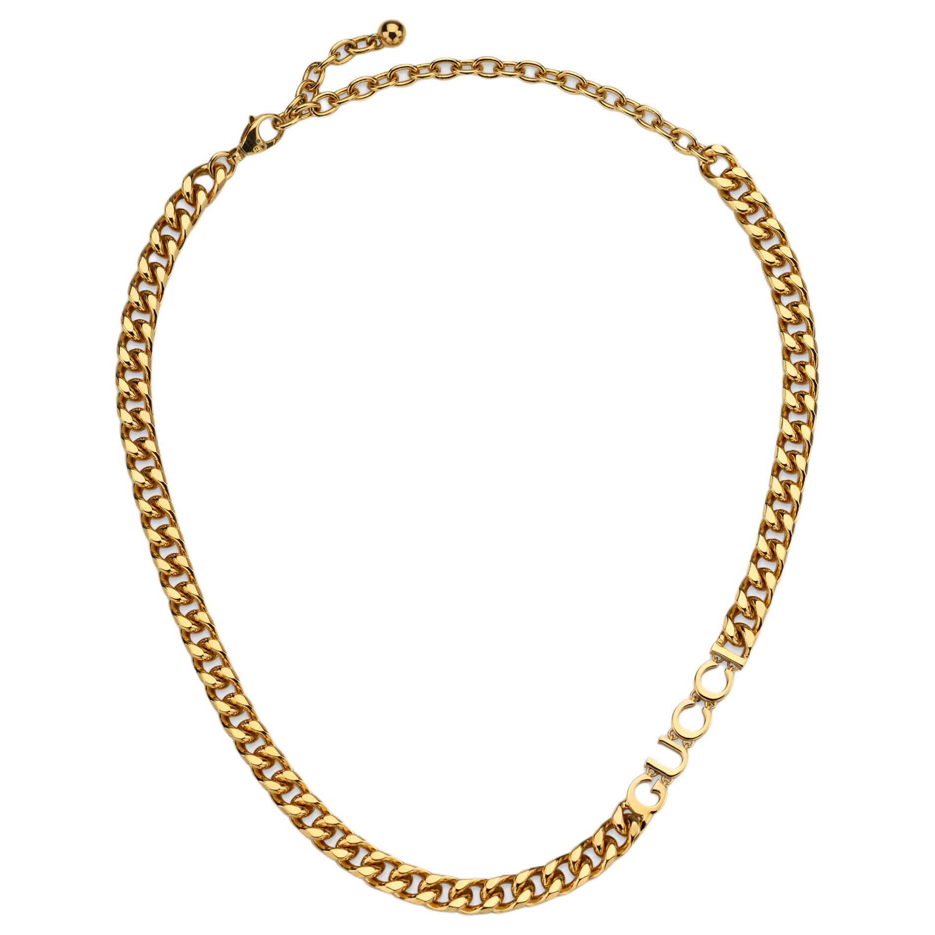 GUCCI Gold Metal Necklace with Logo Detail for Men and Women Unisex Couple Design. 796562I46008005