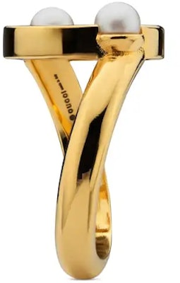 구찌 골드 메탈 레진 진주 크리스탈 링 유니섹스 커플 디자인. 797405JCF27 Purchase 구찌 골드 메탈 레진 진주 크리스탈 링 유니섹스 커플 디자인. 797405JCF27