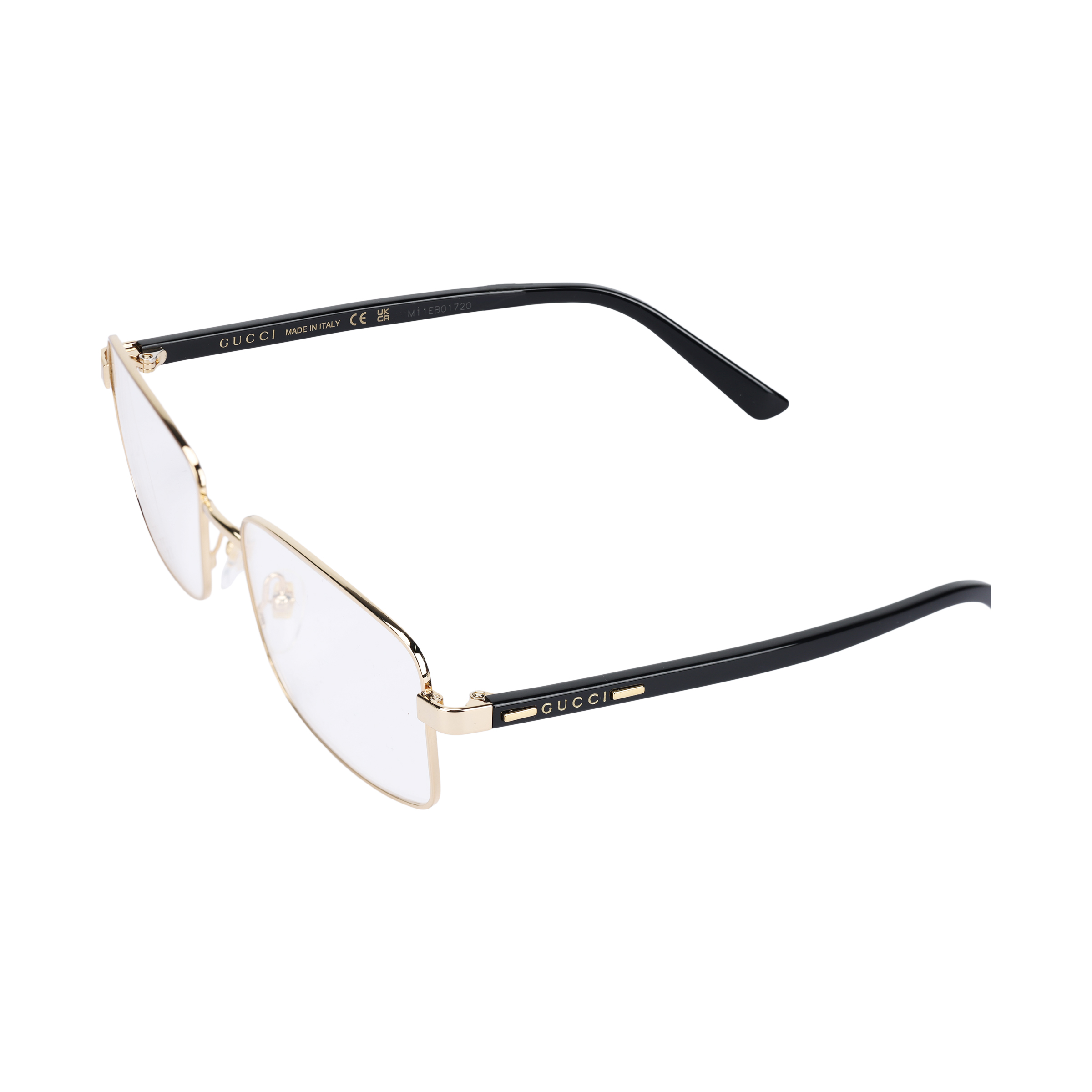 GUCCI Gold Rectangle Optical Glasses for Men with Logo Detail on Temples. GG1586O004