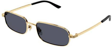 GUCCI Gold Square Metal Sunglasses Unisex Couple Style with Logo Temples. GG1457S001GOLDGOLDGREY GUCCI Gold Square Metal Sunglasses Unisex Couple Style with Logo Temples. GG1457S001GOLDGOLDGREY