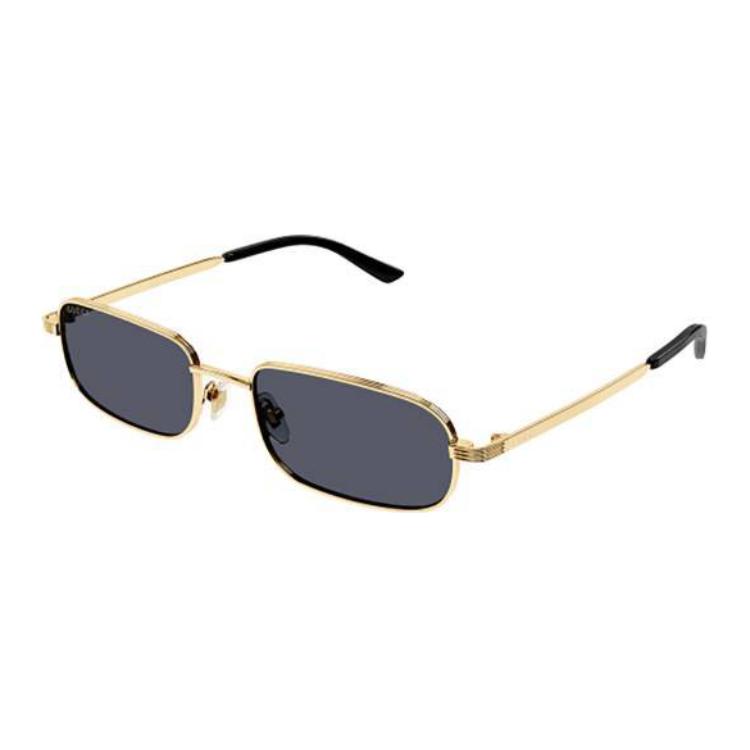 GUCCI Gold Square Metal Sunglasses Unisex Couple Style with Logo Temples. GG1457S001GOLDGOLDGREY 圖 2