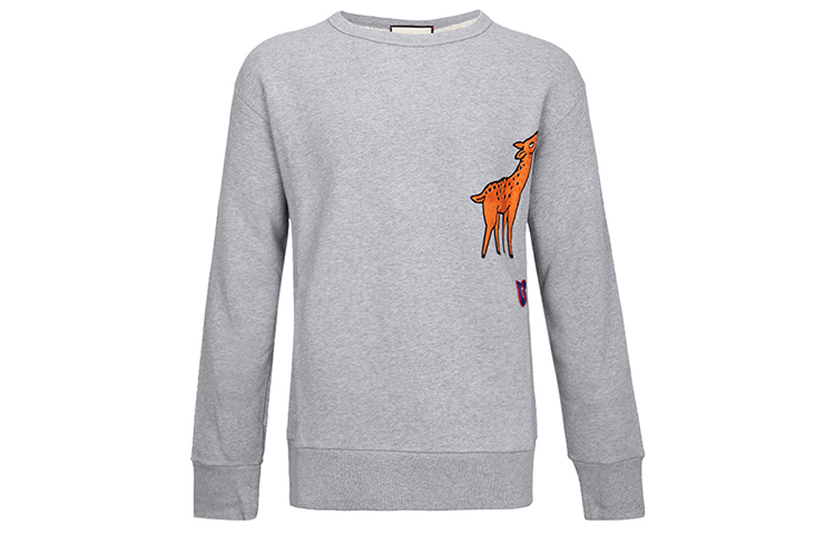 Gucci Gray Crewneck Sweatshirt with Deer Print Design 475532-XJBB7-1093