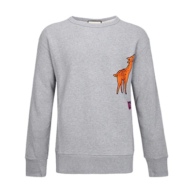 Gucci Gray Crewneck Sweatshirt with Deer Print Design 475532-XJBB7-1093