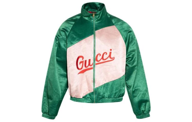 Gucci Green and Ivory Logo Print Colorblock Track Jacket 618900-ZAEOH-3262