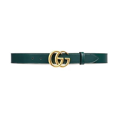 GUCCI Green Leather Belt with Logo Details (Width: 3cm) 414516-0YA0G-3020