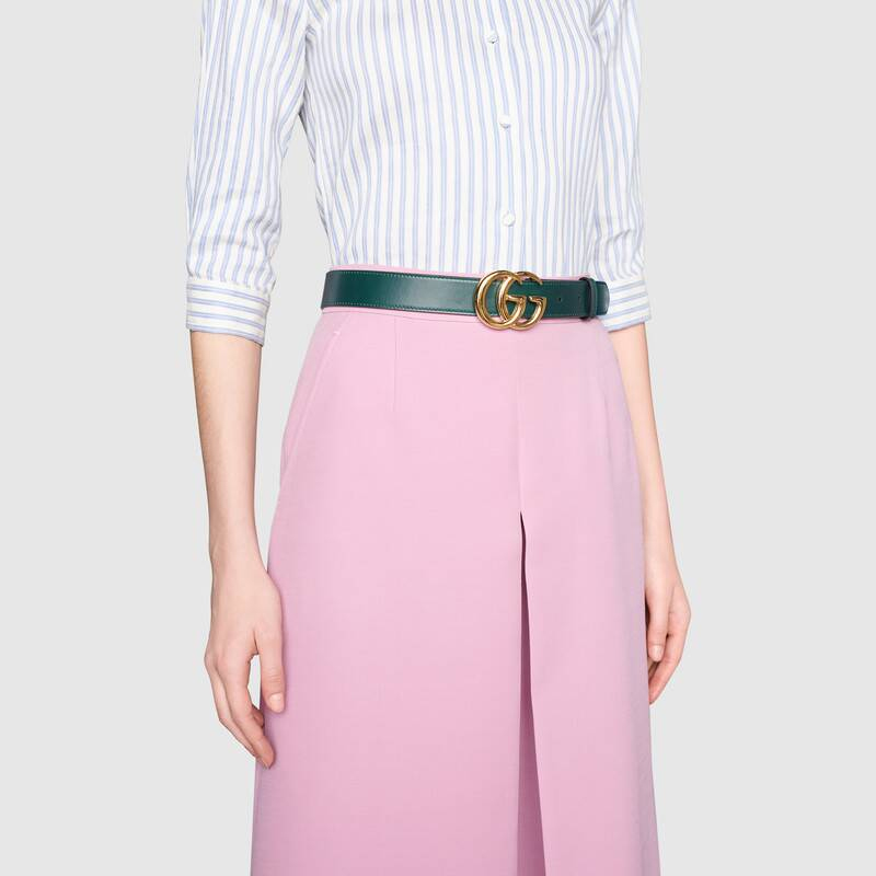 Shop GUCCI Green Leather Belt with Logo Details (Width: 3cm) 414516-0YA0G-3020