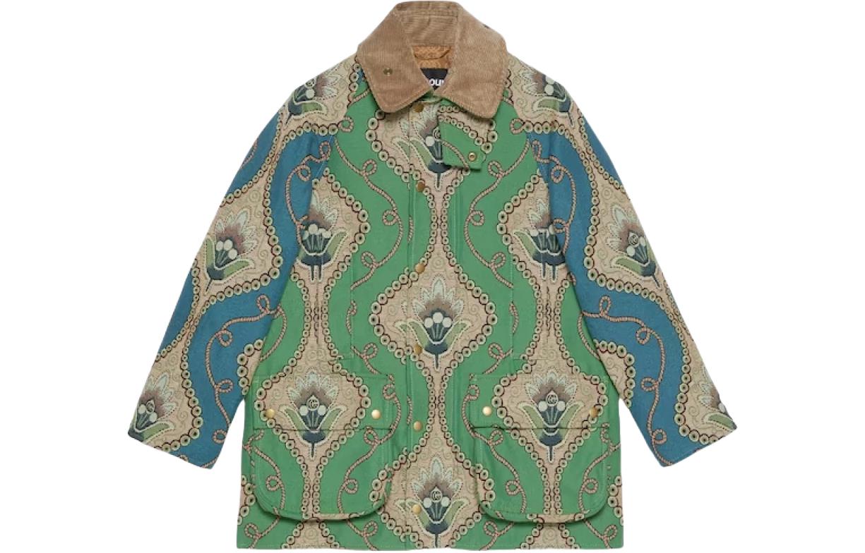 Gucci Green Pattern Print Color Block Single-Breasted Jacket 791408-XVALO-0300