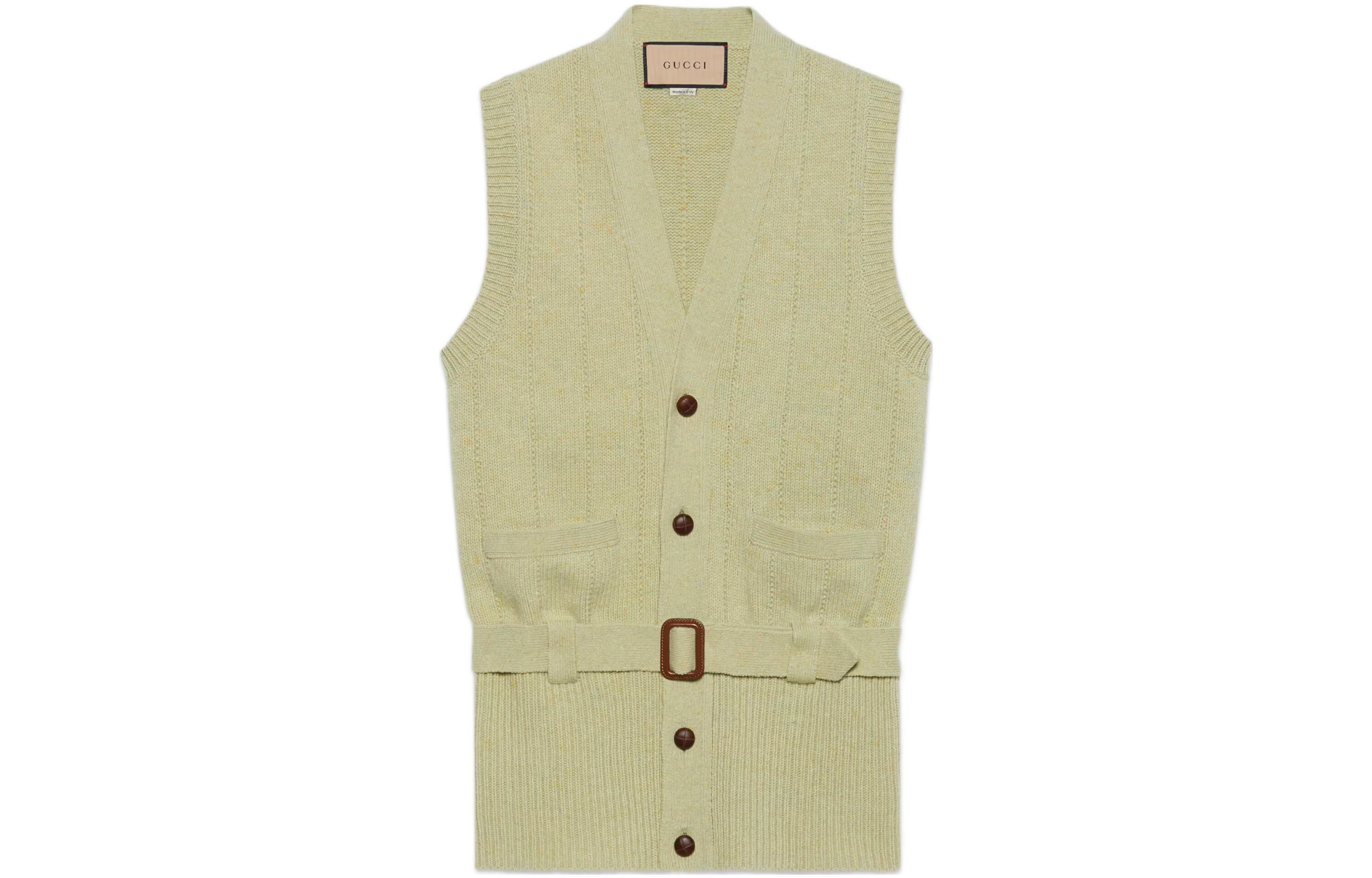 Gucci Green Ribbed Knit Vest with Belt Detail SS22 673870-XKB3A-3222