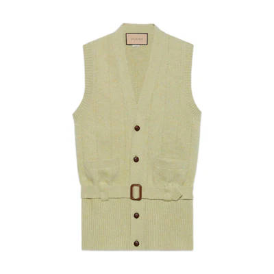 Gucci Green Ribbed Knit Vest with Belt Detail SS22 673870-XKB3A-3222