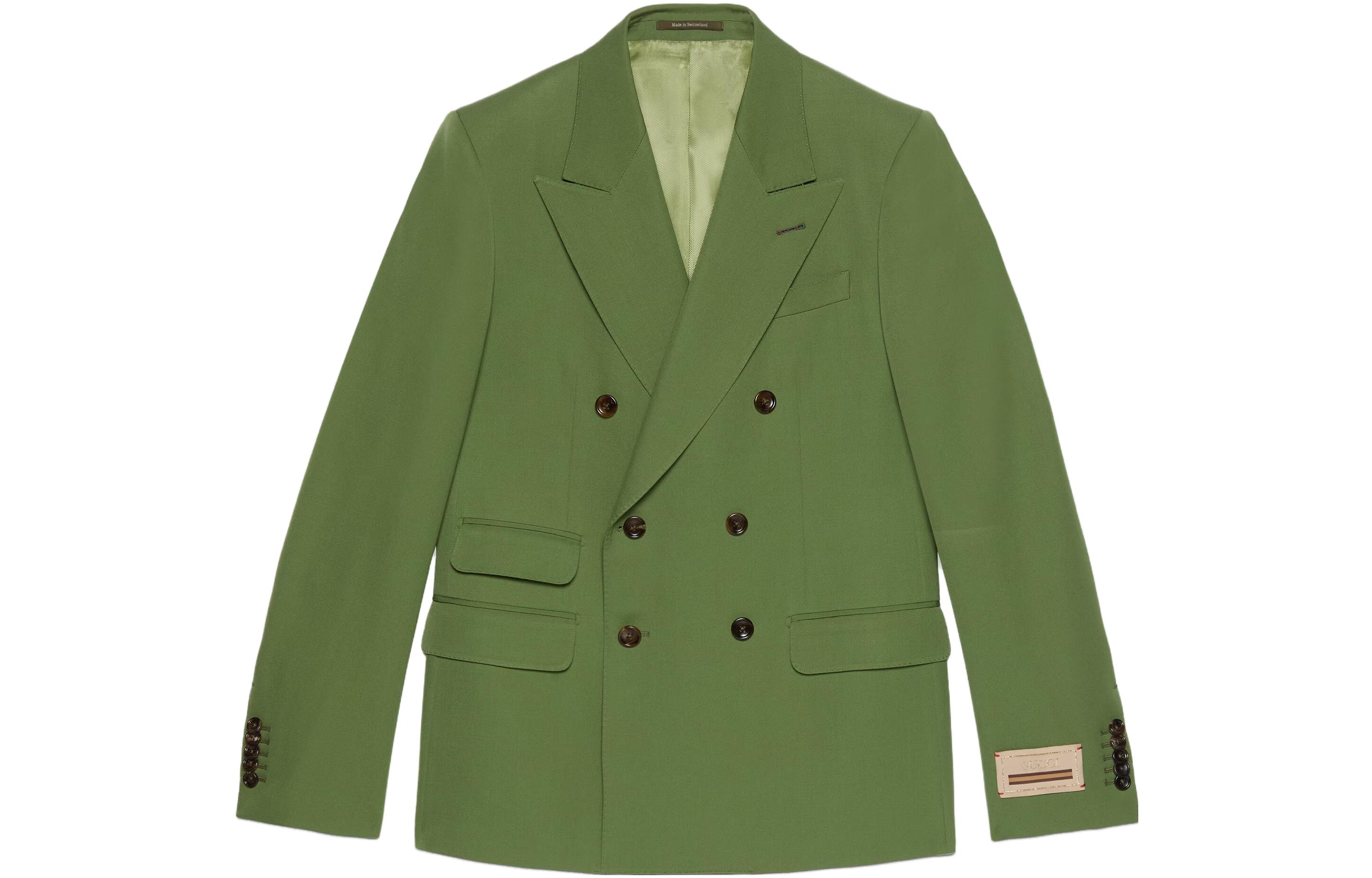Gucci Green SS23 Solid Double-Breasted Blazer Jacket 747275-ZAMID-3931