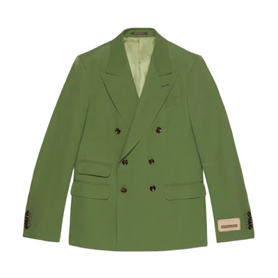 Gucci Green SS23 Solid Double-Breasted Blazer Jacket 747275-ZAMID-3931