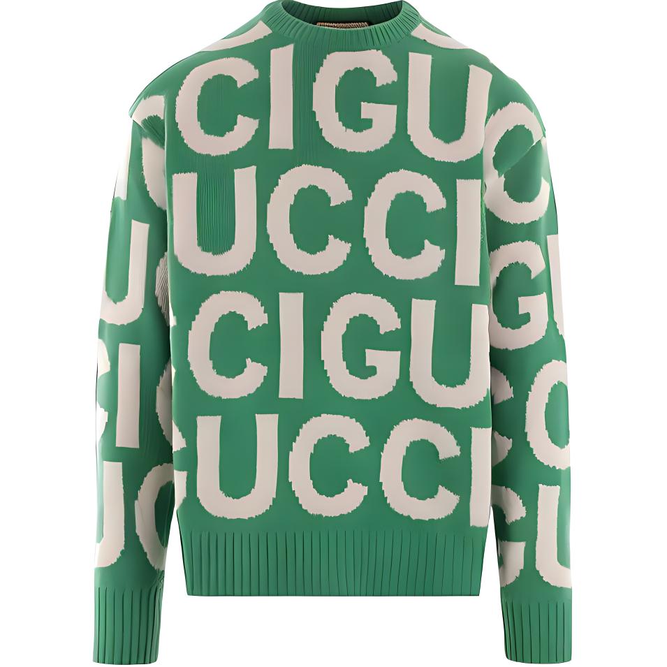 Gucci Green SS24 Monogram Jacquard Round Neck Sweater 763672-XKDLV-3521