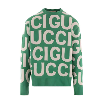 Gucci Green SS24 Monogram Jacquard Round Neck Sweater 763672-XKDLV-3521