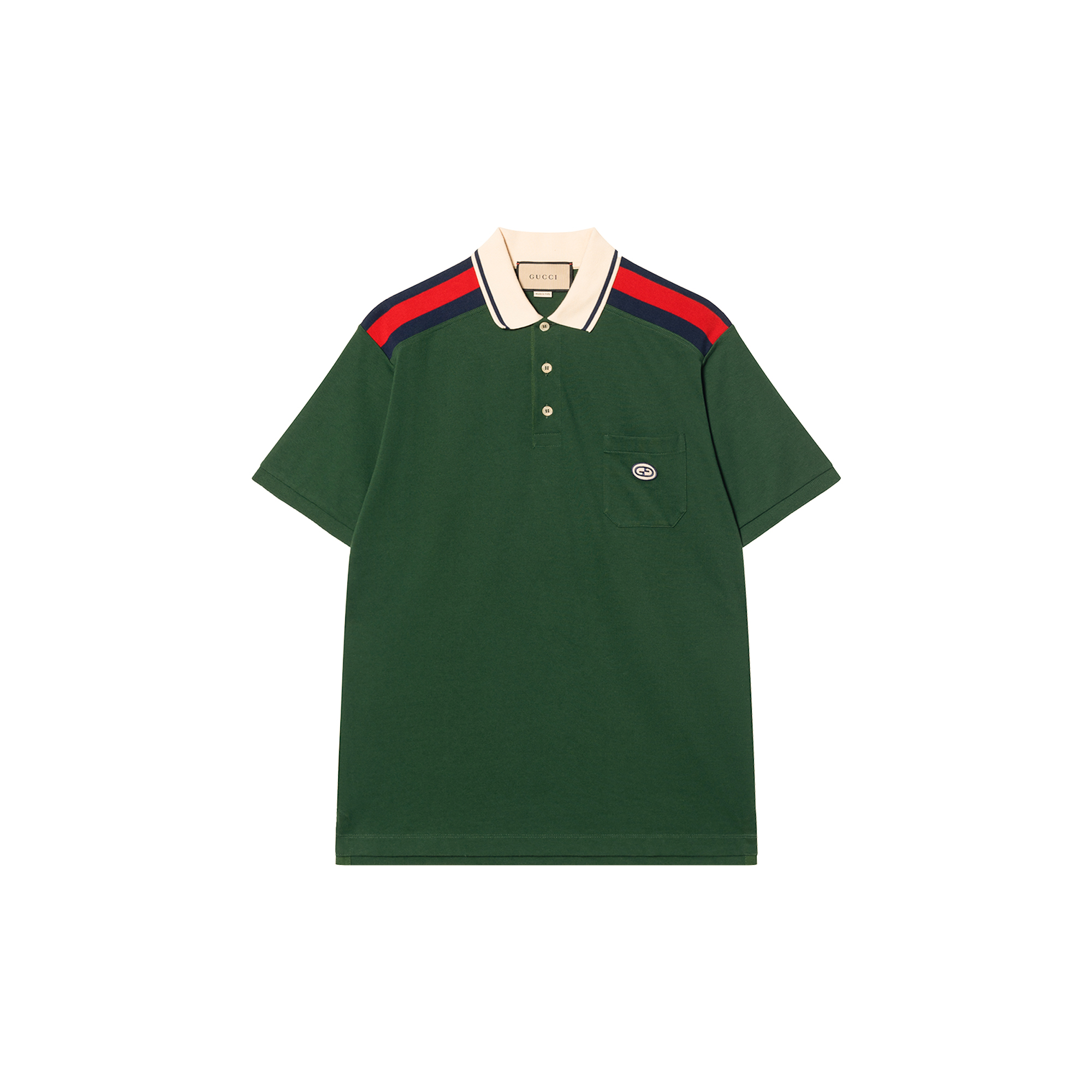 Gucci Green Striped Badge Print Polo Shirt 737656-XJF4V-3754