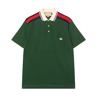 Gucci Green Striped Badge Print Polo Shirt 737656-XJF4V-3754