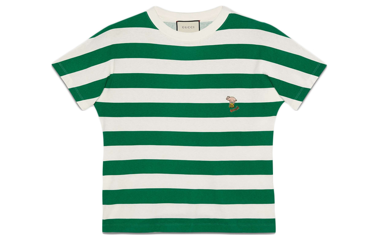Gucci Green Striped T-Shirt with Pig Patch 626986-XJCOP-9762