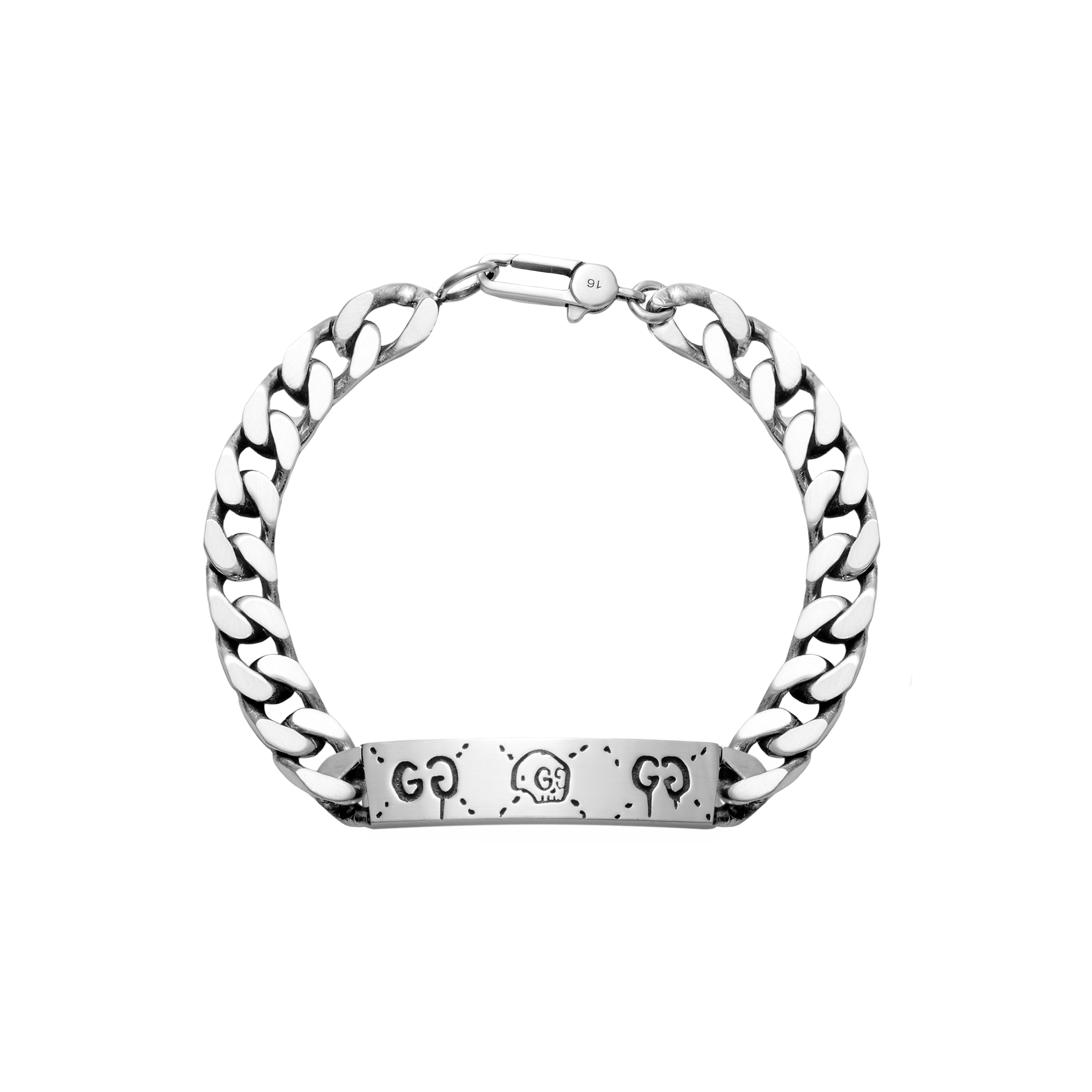 GUCCI Gremlins Skull Silver Couples Cuban Chain Bracelet Unisex 455321-J8400-0701