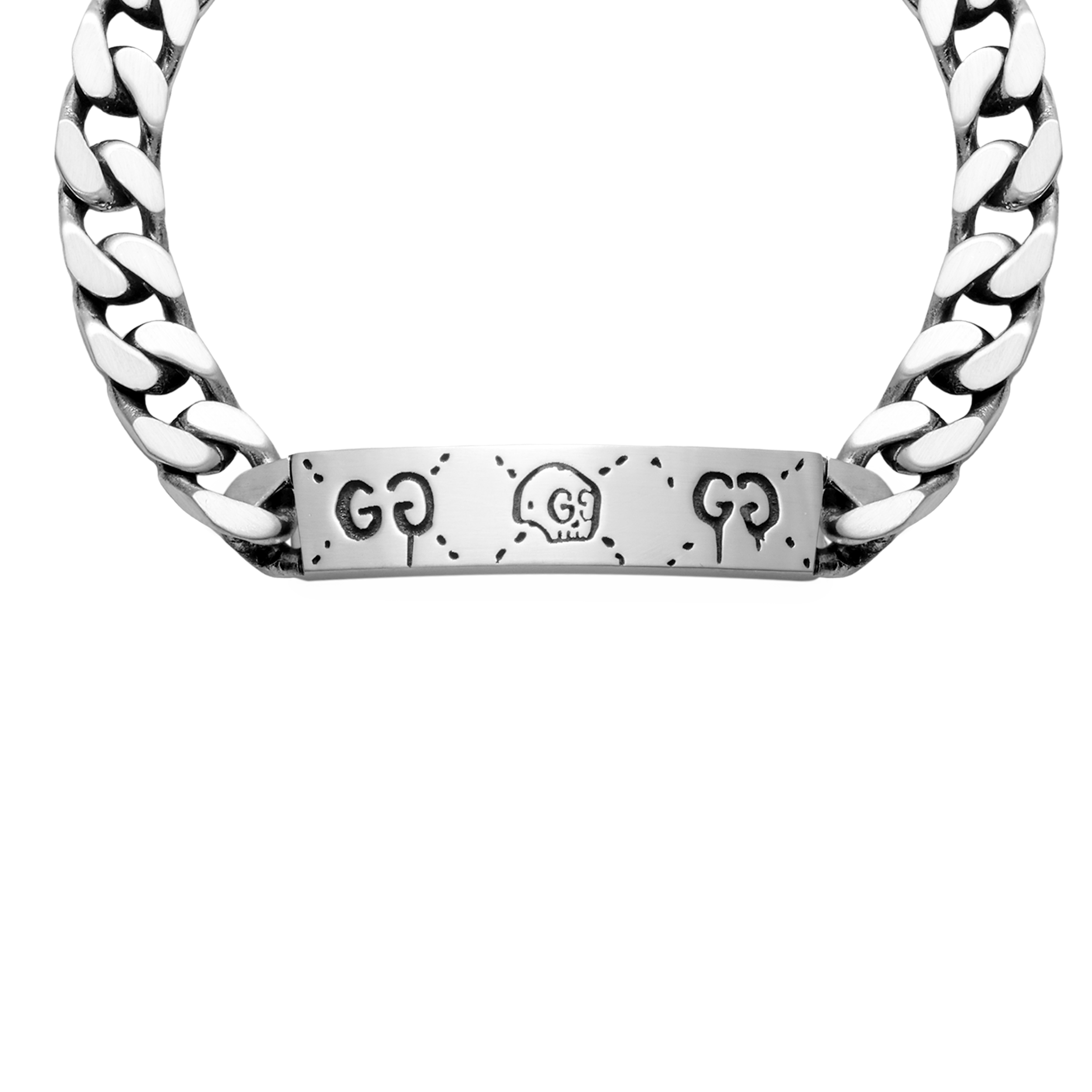 Lookbook 구찌 그렘린스 스컬 실버 커플 쿠반 체인 팔찌 유니섹스 455321-J8400-0701