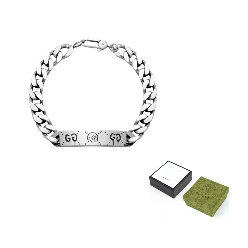 Details for 구찌 그렘린스 스컬 실버 커플 쿠반 체인 팔찌 유니섹스 455321-J8400-0701