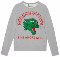 Gucci Grey Crewneck Sweatshirt with Letter Leopard Head Design 475532X3N621111 Gucci Grey Crewneck Sweatshirt with Letter Leopard Head Design 475532X3N621111