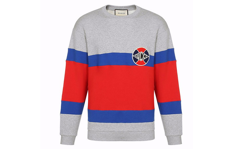 GUCCI Grey Crewneck Sweatshirt with Red and Blue Accents 548328-XJAKR-1093