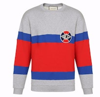 GUCCI Grey Crewneck Sweatshirt with Red and Blue Accents 548328-XJAKR-1093 GUCCI Grey Crewneck Sweatshirt with Red and Blue Accents 548328-XJAKR-1093