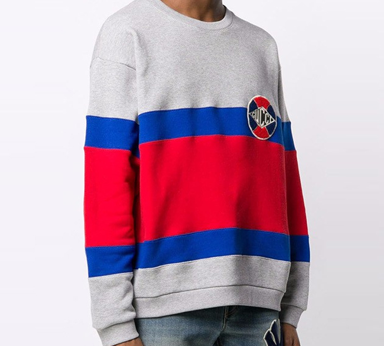 Shop 구찌 그레이 크루넥 스웨트셔츠 레드 블루 포인트 디자인 548328-XJAKR-1093