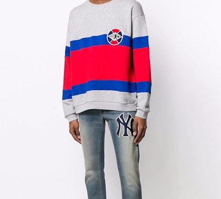 구찌 그레이 크루넥 스웨트셔츠 레드 블루 포인트 디자인 548328-XJAKR-1093 Details for 구찌 그레이 크루넥 스웨트셔츠 레드 블루 포인트 디자인 548328-XJAKR-1093