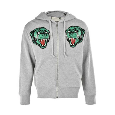 Gucci Grey Hoodie with Twin Leopard Head Embroidery 519681-XJAOB-1097