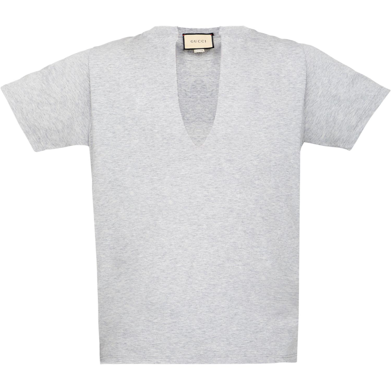 Gucci Grey Logo Print Split Neck Short Sleeve T-Shirt 758433-XJFZ0-1160