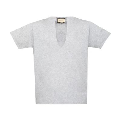 Gucci Grey Logo Print Split Neck Short Sleeve T-Shirt 758433-XJFZ0-1160