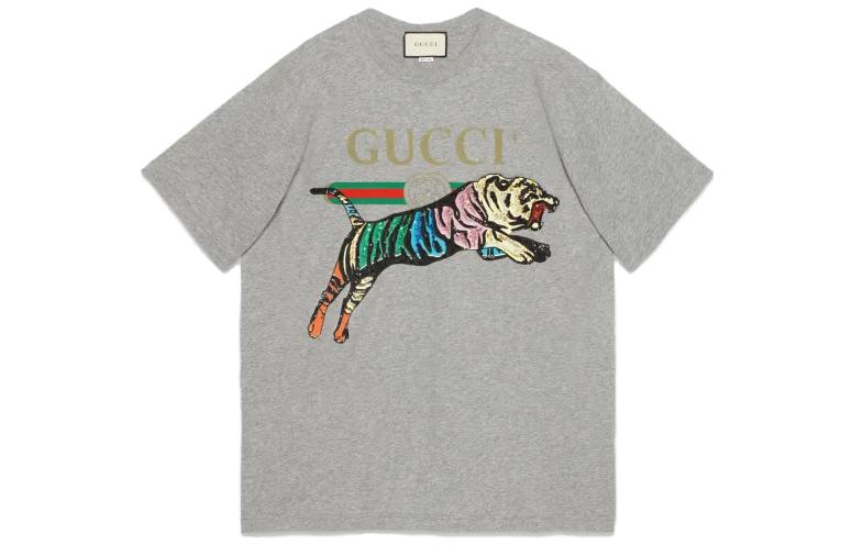 Gucci Grey Short Sleeve T-Shirt with Logo Print Crewneck 539081-XJASJ-1230