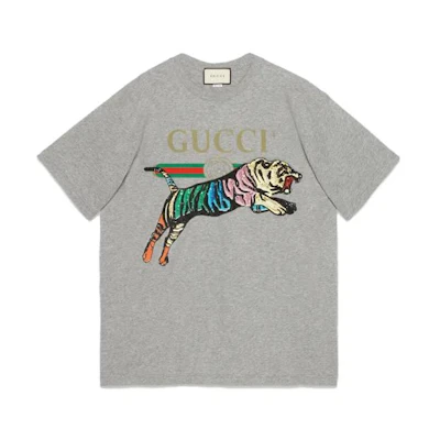 Gucci Grey Short Sleeve T-Shirt with Logo Print Crewneck 539081-XJASJ-1230