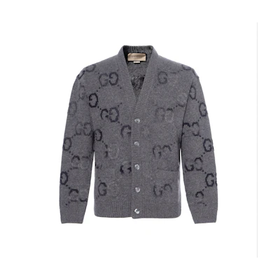 Gucci Grey V-Neck Long Sleeve Patterned Sweater FW23 770507-XKDSJ-1128