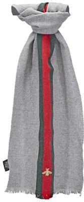 GUCCI Grey Wool Scarf with Web and Bee Design 475513-4G487-146 Buy GUCCI Grey Wool Scarf with Web and Bee Design 475513-4G487-146