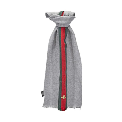 GUCCI Grey Wool Scarf with Web and Bee Design 475513-4G487-146