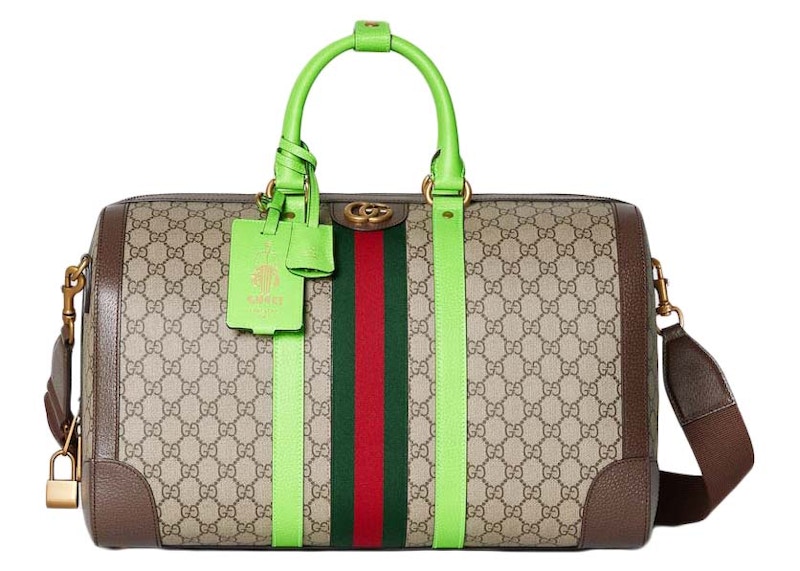 Gucci Gucci Savoy Medium Duffle Bag Beige/Ebony/Bright Green