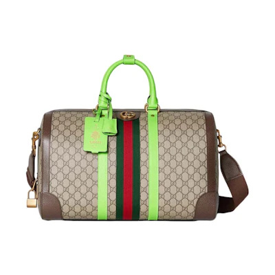 Gucci Gucci Savoy Medium Duffle Bag Beige/Ebony/Bright Green