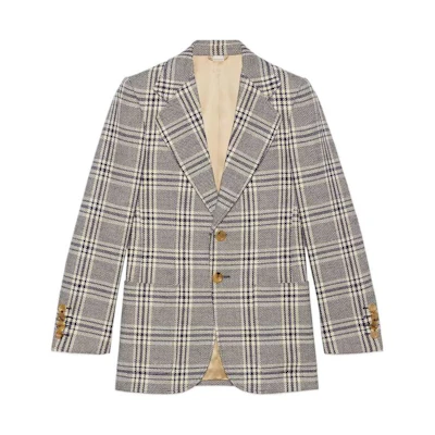 Gucci HA HA HA Plaid Collar Long Jacket Men’s Blue 712855-ZAC6B-4632
